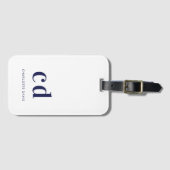 Witte marineblauwe naam initiaal modern bagagelabel (Voorkant (horizontaal))