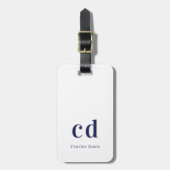 Witte marineblauwe naam initialen minimalistisch m bagagelabel (Voorkant verticaal)