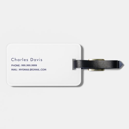 Witte marineblauwe naam initialen minimalistisch m bagagelabel (Achterkant horizontaal)