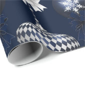 Witte marineblauwe Ornamenten vakantie Cadeaupapier (Rol Hoek)