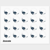 Witte & marinebloemen ronde sticker (Vel)
