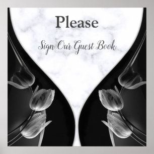 Witte marmer - Abstract Tulps-handboek met zwarte  Poster