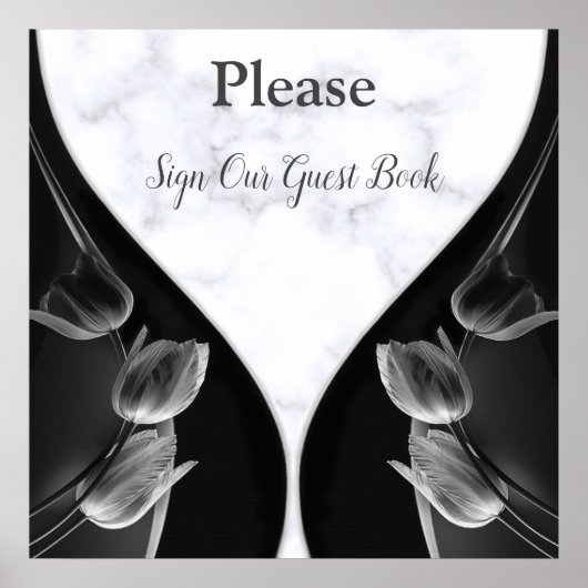 Witte marmer - Abstract Tulps-handboek met zwarte  Poster (Voorkant)