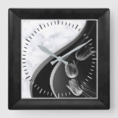 Witte marmer Abstracte Tulieren Vierkante Klok (Voorkant)