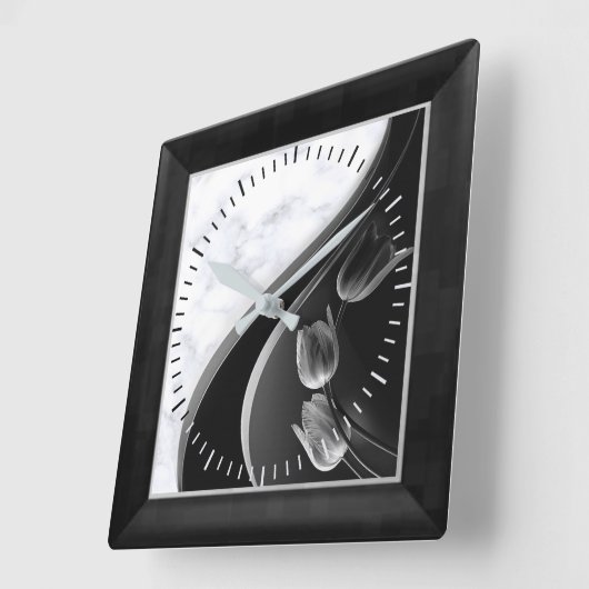 Witte marmer Abstracte Tulieren Vierkante Klok (Hoek)