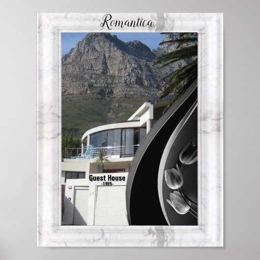 Witte marmer - Abstracte tulpen met zwart Poster (Voorkant)