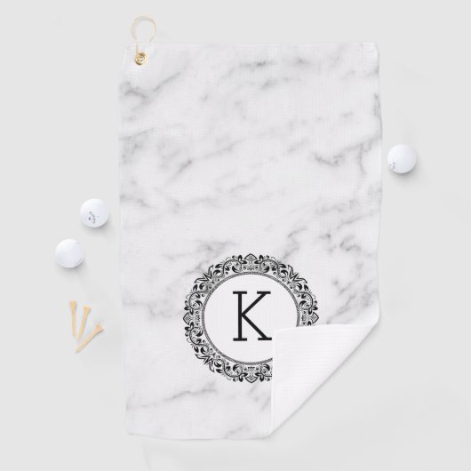 Witte marmer Cirkel & Monogram Golfhanddoek (Insitu)