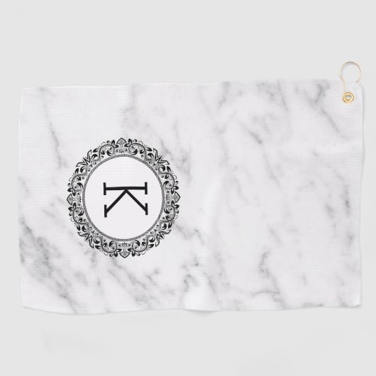 Witte marmer  Cirkel & Monogram Golfhanddoek (Horizontaal)