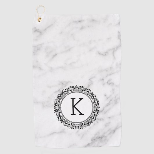 Witte marmer  Cirkel & Monogram Golfhanddoek (Voorkant)