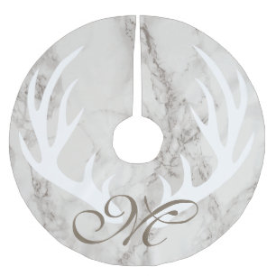 Witte marmer Deer Antlers Taupe Monogram Kerstboom Rok