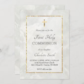 Witte marmer eerste communie uitnodiging (Voorkant / Achterkant)