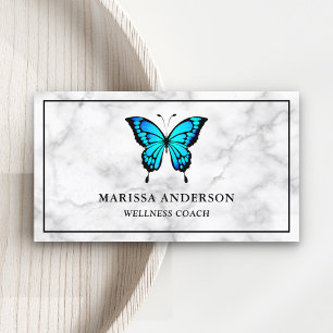Witte marmer Elegant Blue Butterfly Visitekaartje