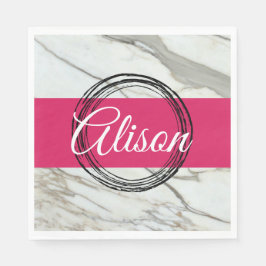 Witte marmer en fuchsia roze bijvoegnaam servet