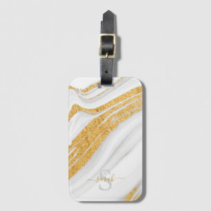 Witte marmer en Glitter met bedrukt goud Bagagelabel