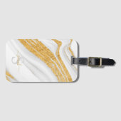 Witte marmer en Glitter met bedrukt goud Bagagelabel (Voorkant (horizontaal))