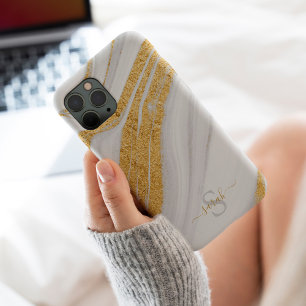 Witte marmer en Glitter met bedrukt goud iPhone 15 Case
