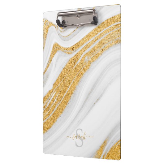 Witte marmer en Glitter met bedrukt goud Klembord (Links)
