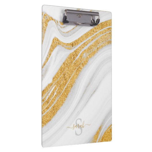 Witte marmer en Glitter met bedrukt goud Klembord (Rechts)