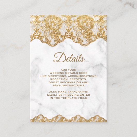 Witte marmer- en Gold Foil-zijde - Gegevens Informatiekaartje (Voorkant)