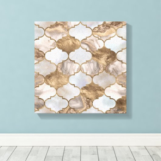 Witte marmer en goud van de Marokkaanse boomstam Canvas Afdruk (Insitu (Houten vloer))