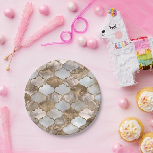 Witte marmer en goud van de Marokkaanse boomstam Papieren Bordje (Feest)