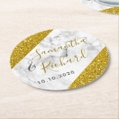 Witte marmer en goudbruin ronde kartonnen onderzetter (Gebogen)