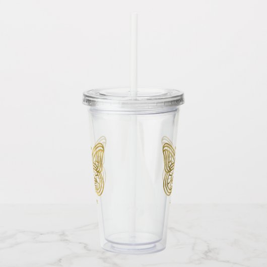 Witte marmer en gouden geometrische vlinder acryl drinkbeker (Rechts)