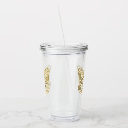 Witte marmer en gouden geometrische vlinder acryl drinkbeker (Links)