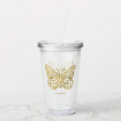 Witte marmer en gouden geometrische vlinder acryl drinkbeker (Achterkant)