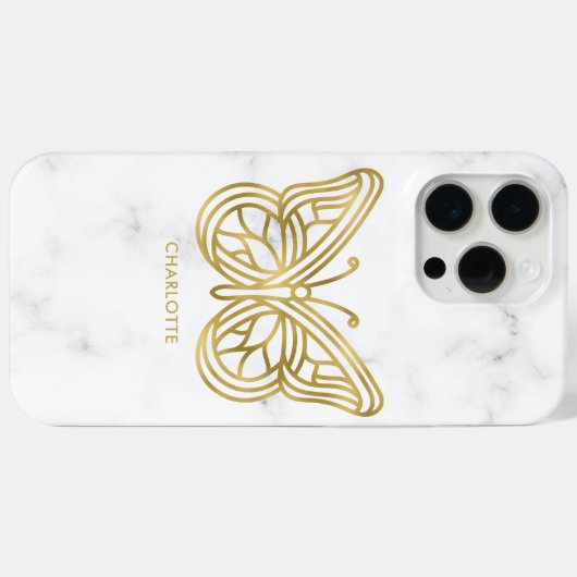 Witte marmer en gouden geometrische vlinder Case-Mate iPhone case (Achterkant (horizontaal))