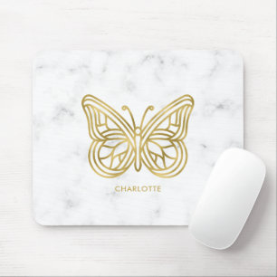 Witte marmer en gouden geometrische vlinder muismat