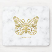 Witte marmer en gouden geometrische vlinder muismat (Voorkant)