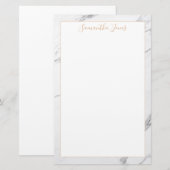 Witte Marmer en Gouden Metallic Douanenaam Briefpapier (Voorkant / Achterkant)