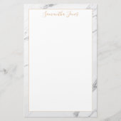 Witte Marmer en Gouden Metallic Douanenaam Briefpapier (Voorkant)