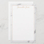 Witte Marmer en Gouden Metallic Douanenaam Briefpapier (Voorkant / Achterkant)