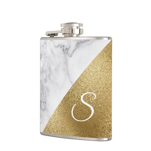 Witte marmer- en goudflessel heupfles (Links)