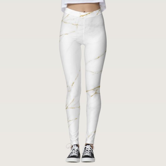 Witte marmer- en goudLeggings Leggings (Voorkant)