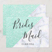 Witte marmer en groene glitterbruid kaart (Voorkant / Achterkant)