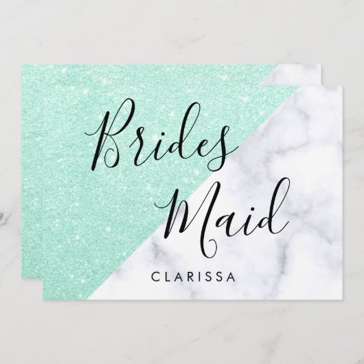 Witte marmer en groene glitterbruid kaart (Voorkant / Achterkant)