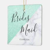 Witte marmer en groene glitterbruid keramisch ornament (Links)