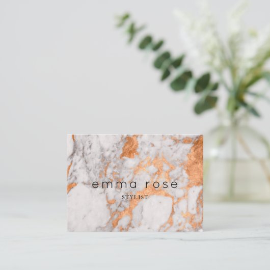 Witte marmer en koper Visitekaartje (Staand voorkant)