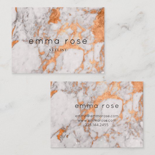 Witte marmer en koper Visitekaartje (Voorkant / Achterkant)