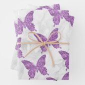 Witte marmer en Paarse glitter Butterflies Inpakpapier Vel (In situ)