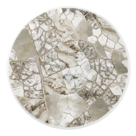 Witte marmer en parel bladstructuur keramische knop (Voorkant)