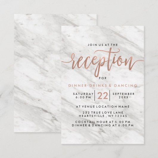 Witte marmer en Roos Gold Moderne bruiloft Kaart (Voorkant / Achterkant)