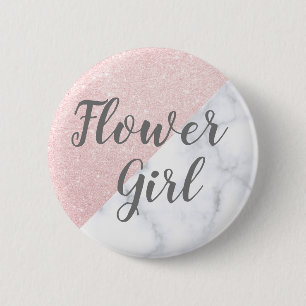 Witte marmer en roos goudbloem ronde button 5,7 cm