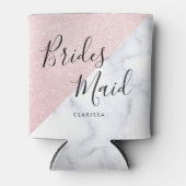 Witte marmer en roos goudglitter bruidsmaid blikjeskoeler (Voorkant)