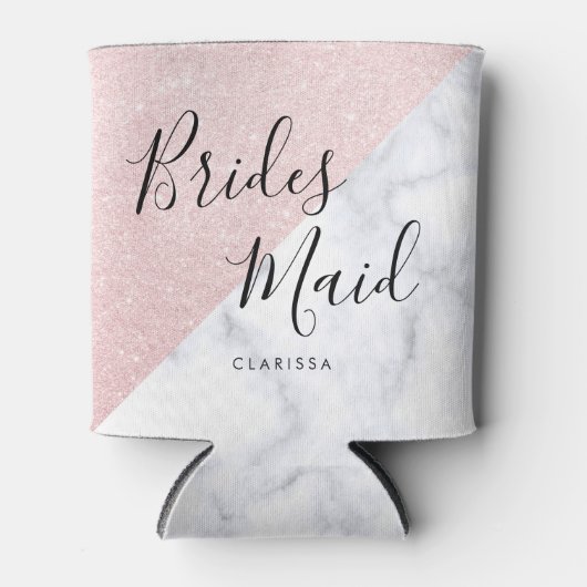 Witte marmer en roos goudglitter bruidsmaid blikjeskoeler (Voorkant)