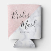 Witte marmer en roos goudglitter bruidsmaid blikjeskoeler (Achterkant)