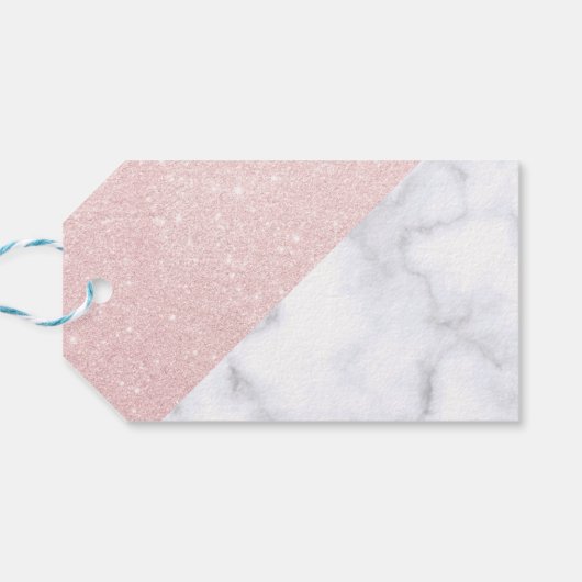 Witte marmer en roos goudglitter bruidsmaid cadeaulabel (Achterkant Horizontaal)